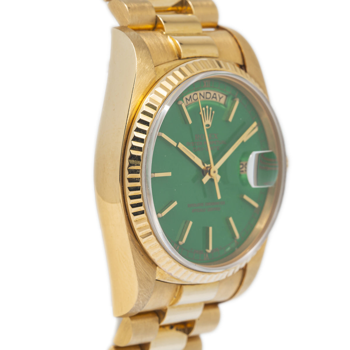 Rolex Day-Date 18038 18k Yellow Gold President Green Stella Dial Mens Watch 36mm