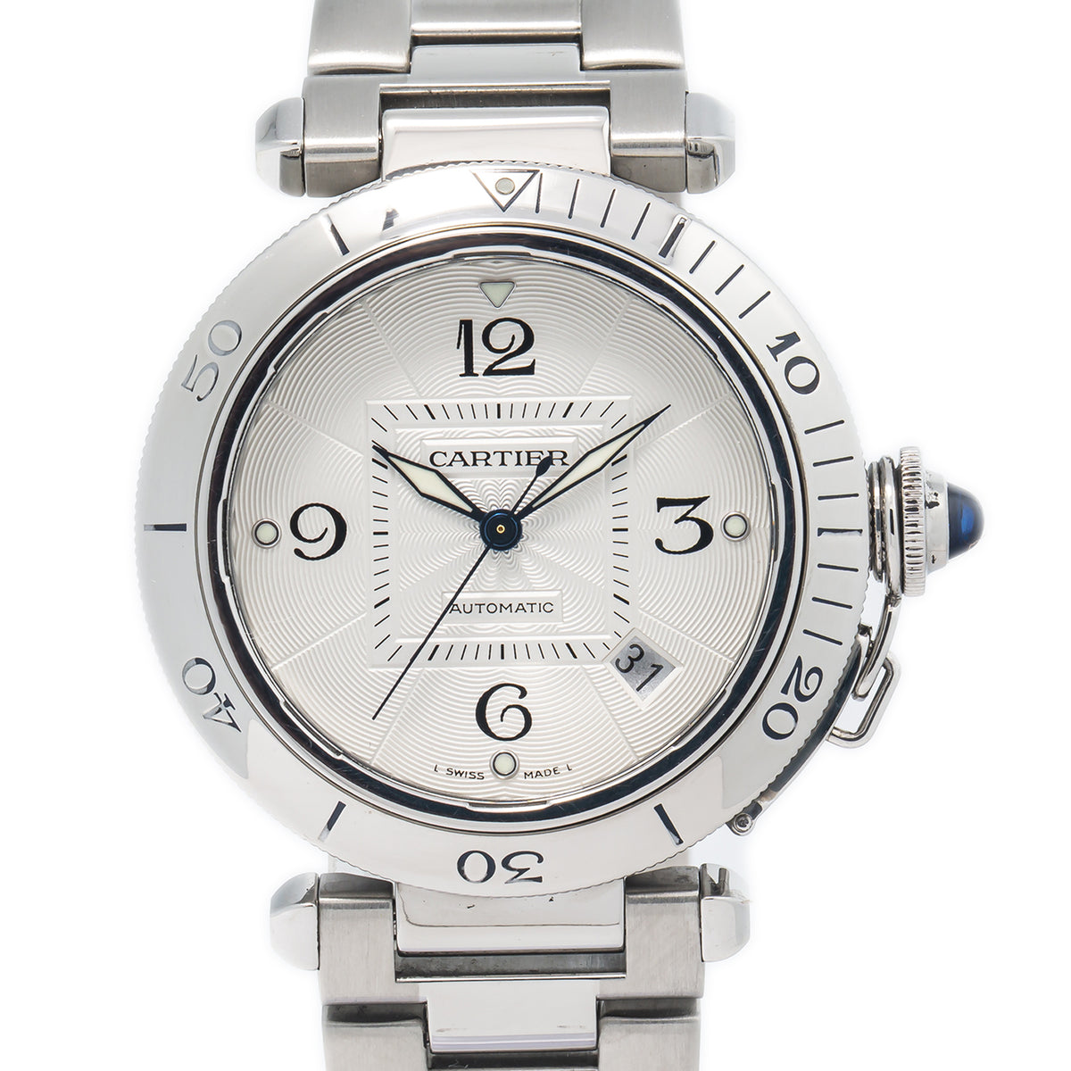 Cartier Pasha 2379 WP23671 Stainless Steel Date Silver Dial Automatic Watch 38mm