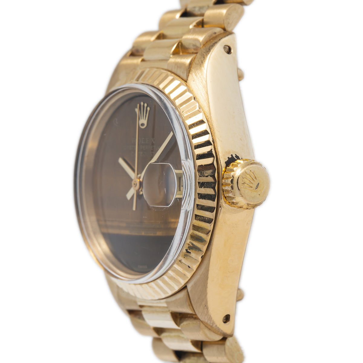 Rolex Datejust 6917 18k Yellow Gold President Tiger Eye Dial Ladies Watch 26mm