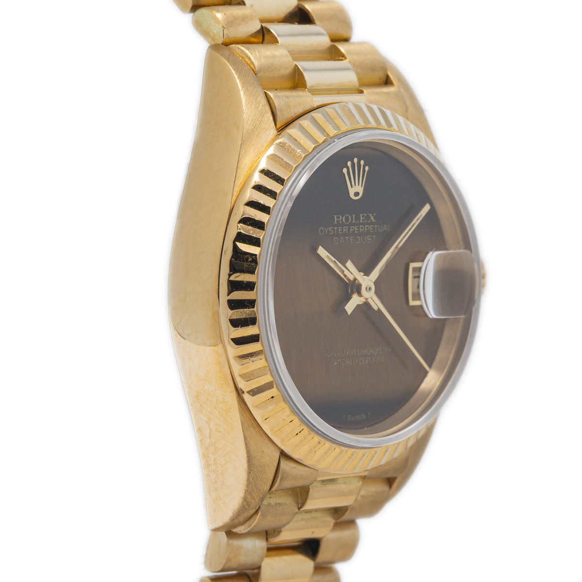 Rolex Datejust 69178 18k Yellow Gold President Tiger Eye Dial Ladies Watch 26mm