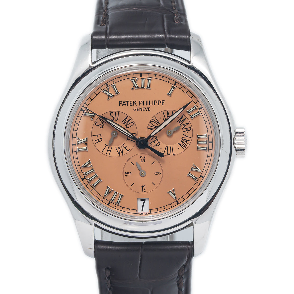 Patek Philippe Annual Calendar 5035 w/ Archive 18k White Gold Salmon Watch 37mm