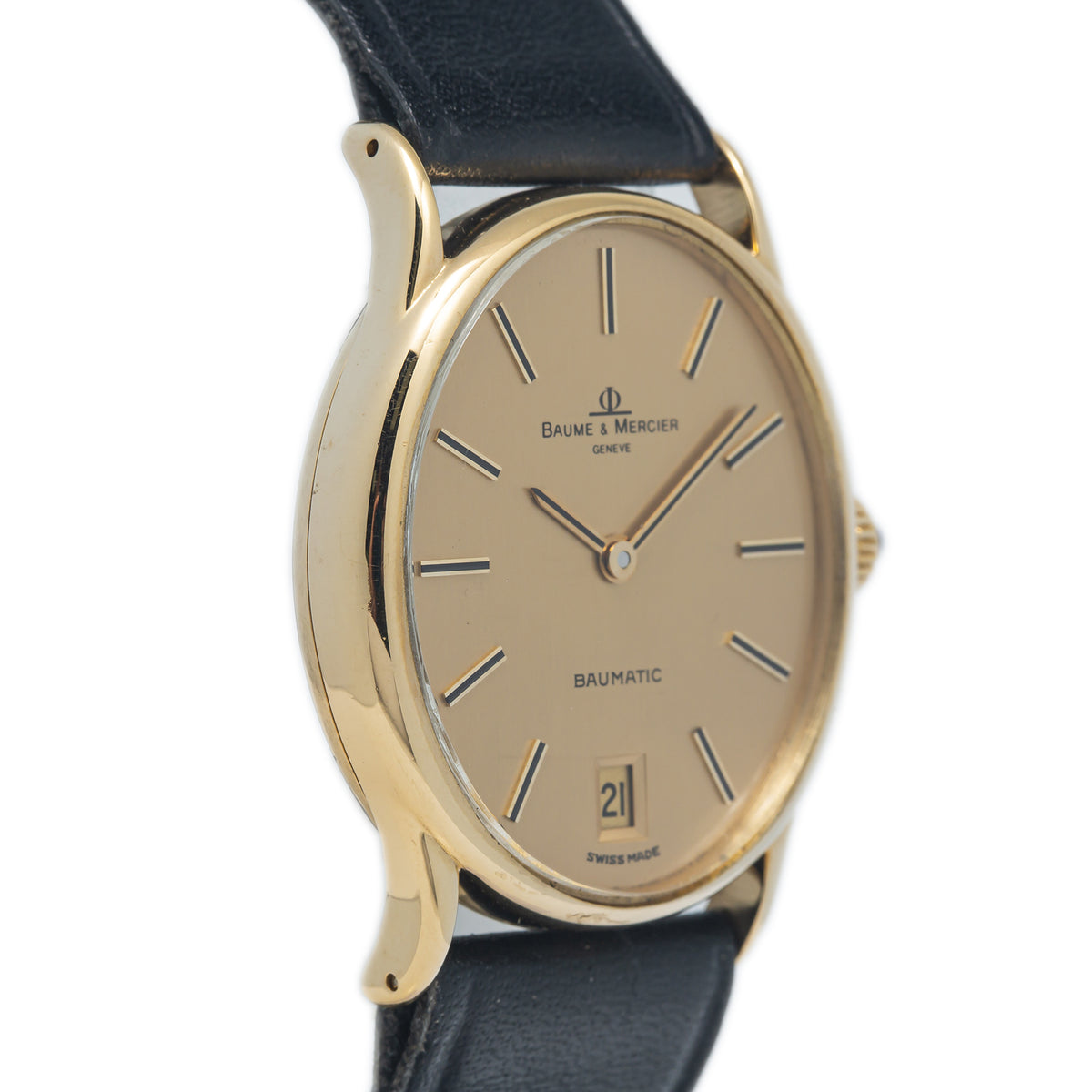 Baume & Mercier Ellipse 37066 18k Yellow Gold Champagne Dial Auto Watch 30x33mm