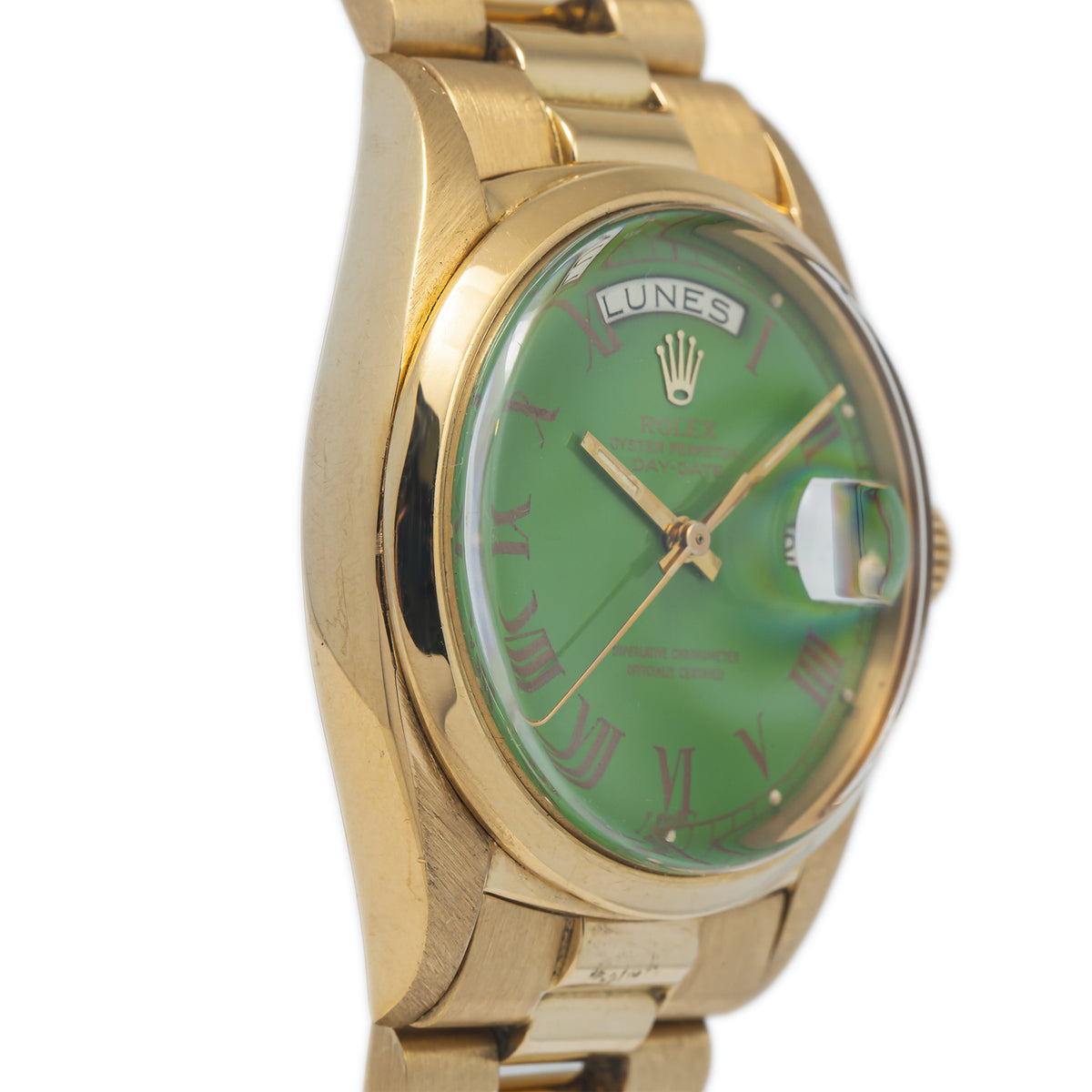 Rolex Day-Date 1802 Unpolished 18k Gold President Stella Green Dial Watch 36mm