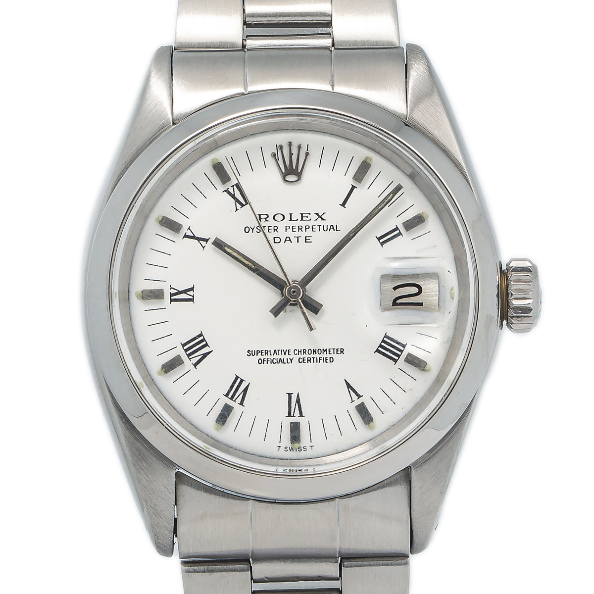 Rolex Oyster Perpetual Date 1500 Stainless Steel White Roman Dial Watch 34mm