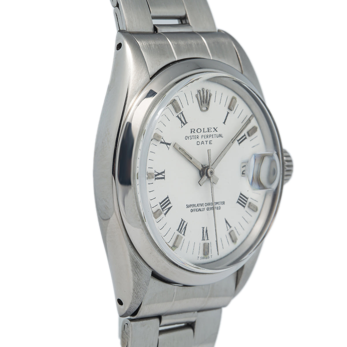 Rolex Oyster Perpetual Date 1500 Stainless Steel White Roman Dial Watch 34mm