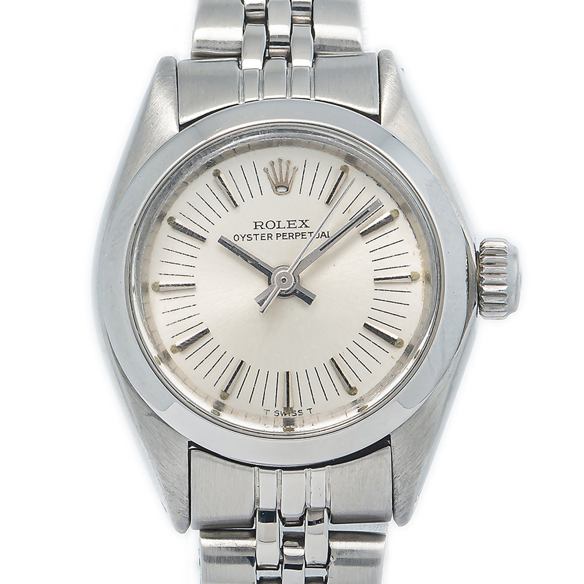 Rolex Oyster Perpetual 6718 SS Jubilee Silver Index Dial Ladies Watch 24mm