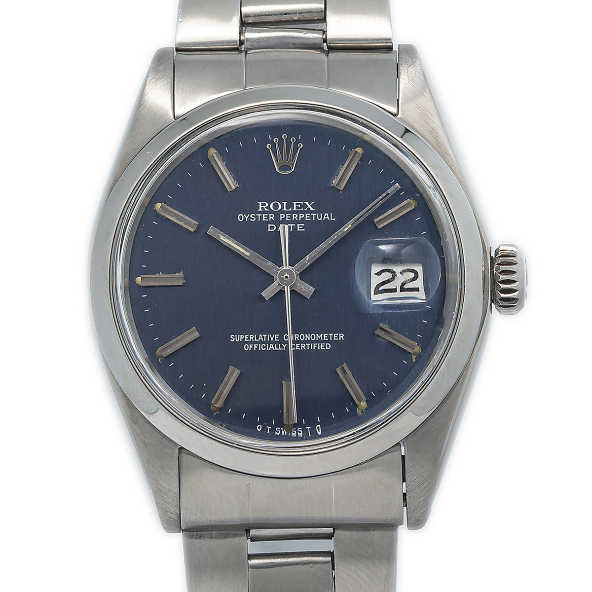 Rolex Oyster Perpetual Date 1500 Blue Dial Stainless Automatic Men's Watch 34mm