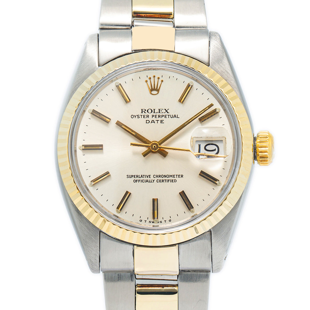 Rolex Date 1501 14k YG Two Tone Silver Dial Auto Unisex Watch 34mm