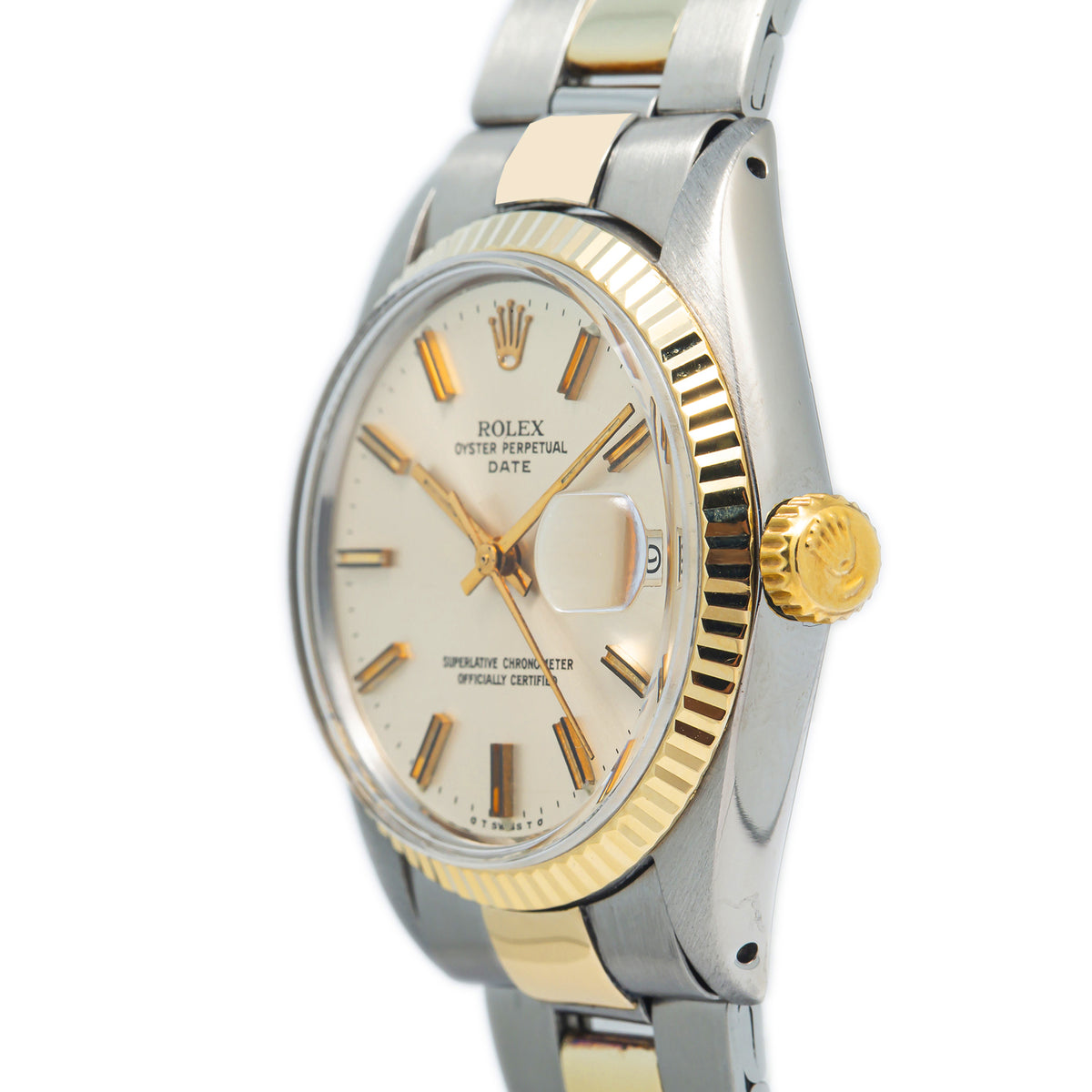 Rolex Date 1501 14k YG Two Tone Silver Dial Auto Unisex Watch 34mm