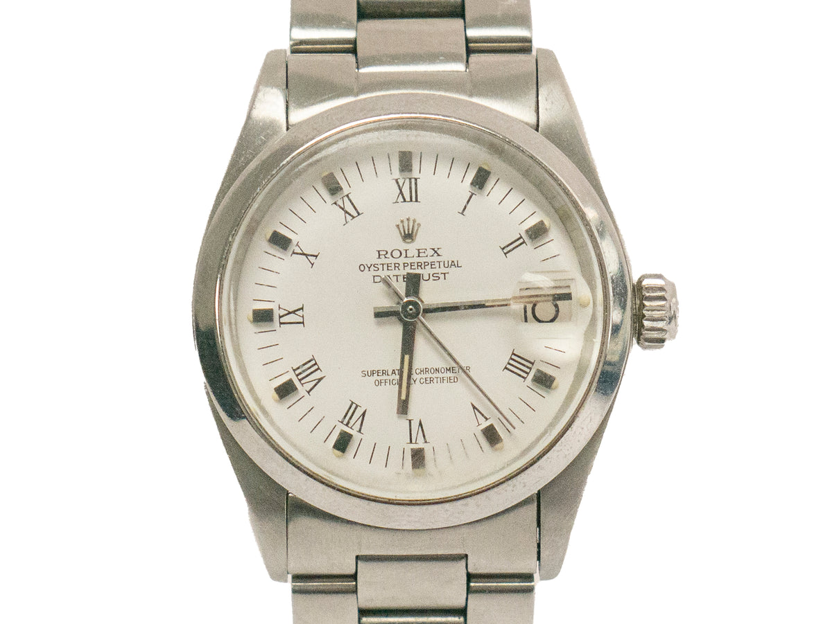 Rolex Date Just 6824 Stainless Oyster Roman & Index White Dial Watch 31mm