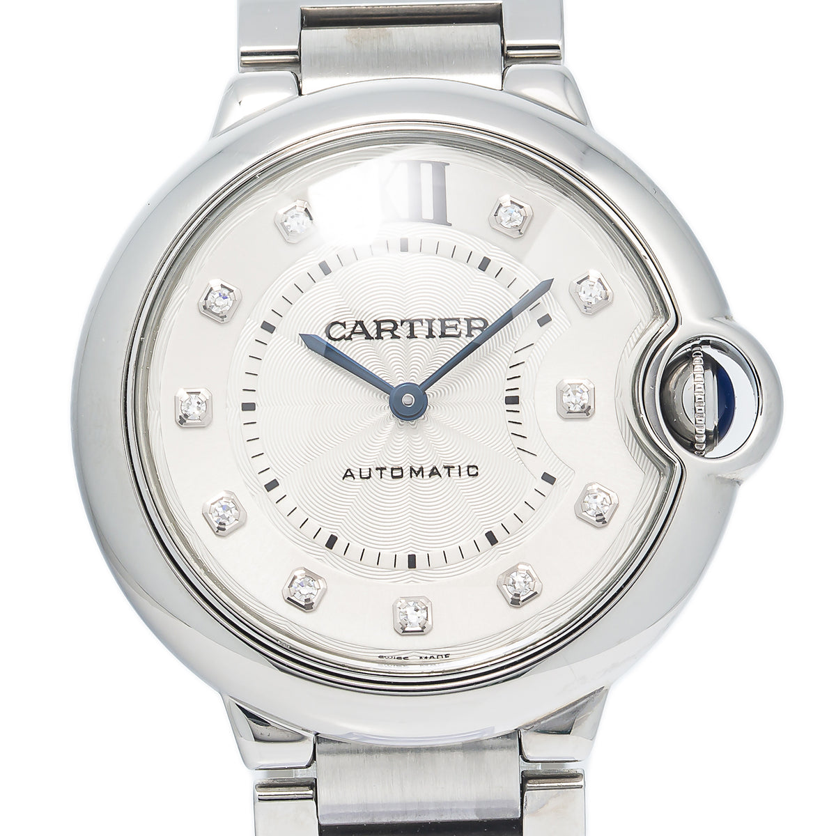 Cartier Ballon Bleu 3284 WE902075 SS Silver Dial Factory Diamond Lady Watch 36mm