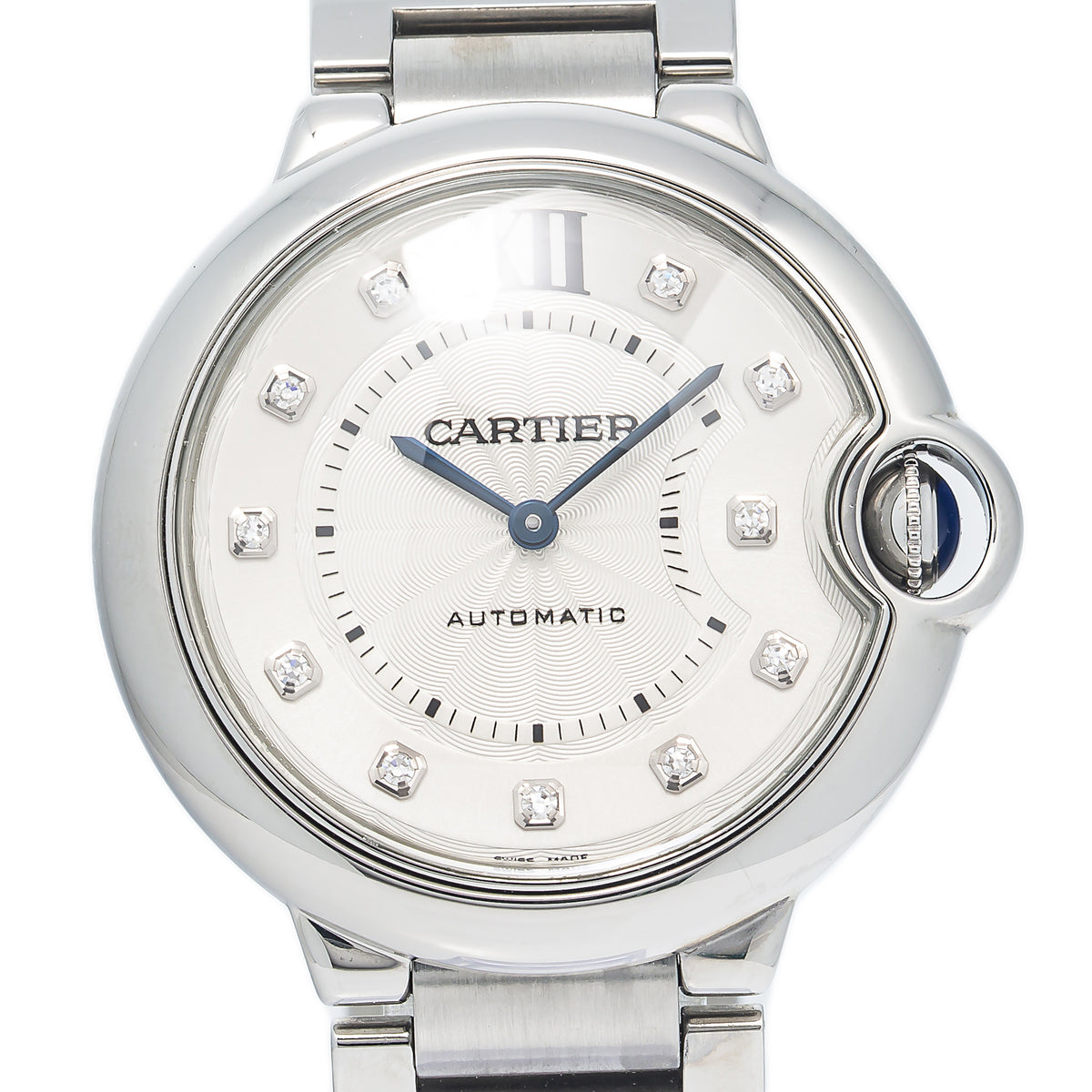 Cartier Ballon Bleu 3284 WE902075 SS Silver Dial Factory Diamond Lady Watch 38mm