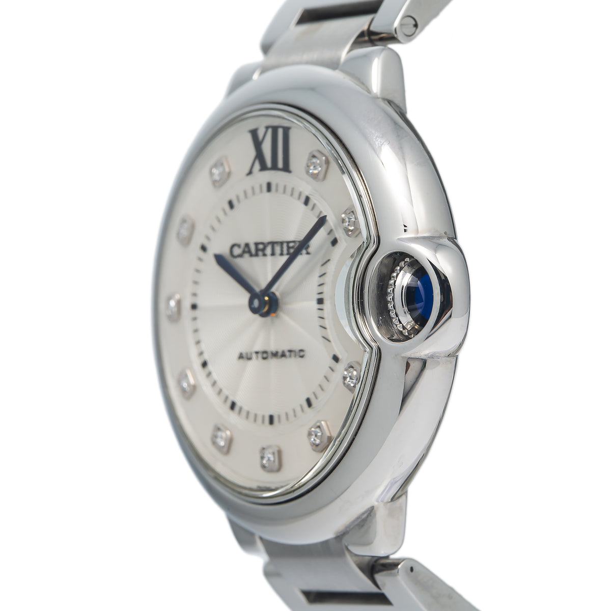 Cartier Ballon Bleu 3284 WE902075 SS Silver Dial Factory Diamond Lady Watch 38mm