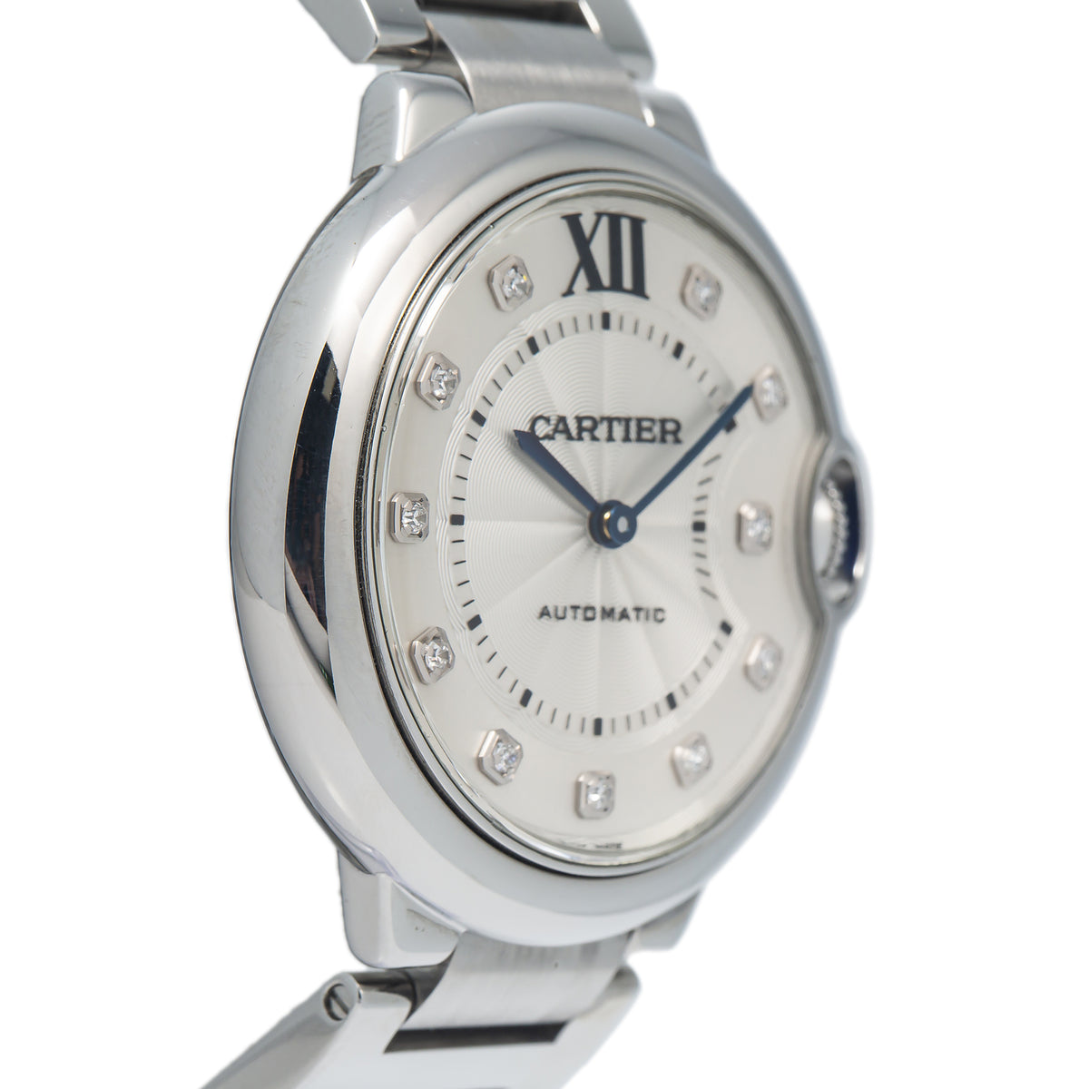 Cartier Ballon Bleu 3284 WE902075 SS Silver Dial Factory Diamond Lady Watch 38mm