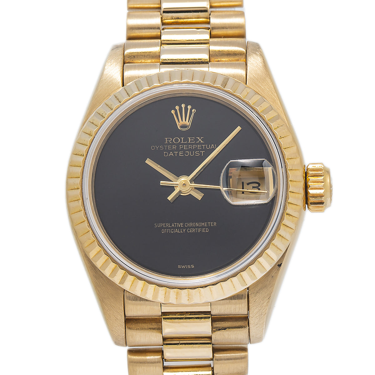 Rolex DateJust 69178 18k Yellow Gold Factory Onyx Dial Automatic Lady Watch 26mm