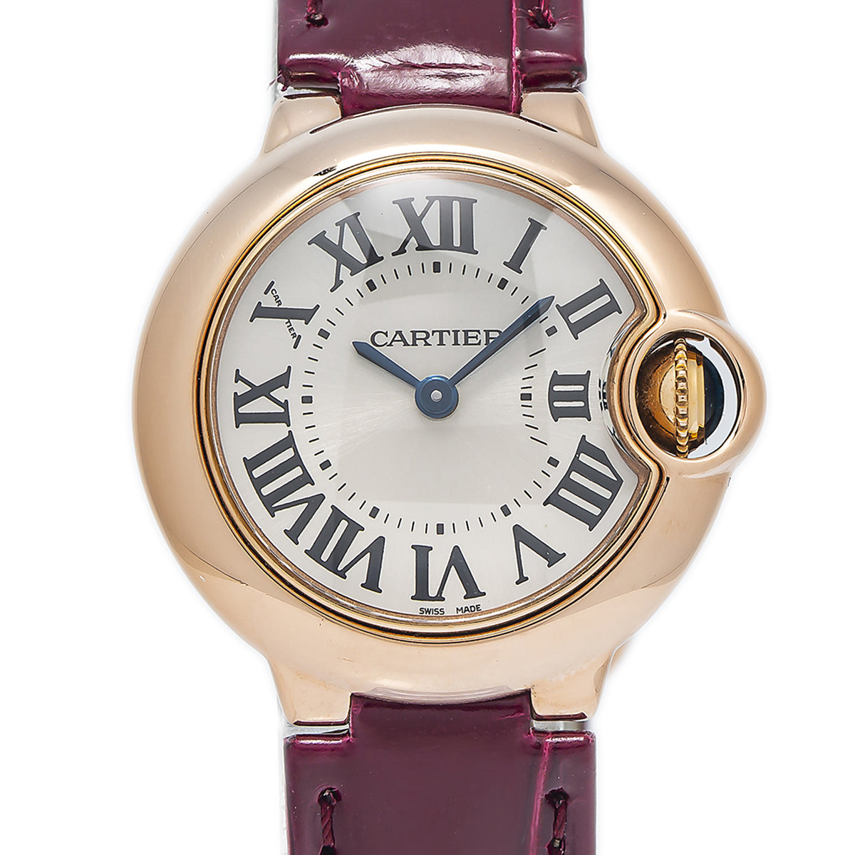 Cartier Ballon Bleu 3869 WGBB0007 18k Rose Gold Silver Dial Ladies Watch 28mm