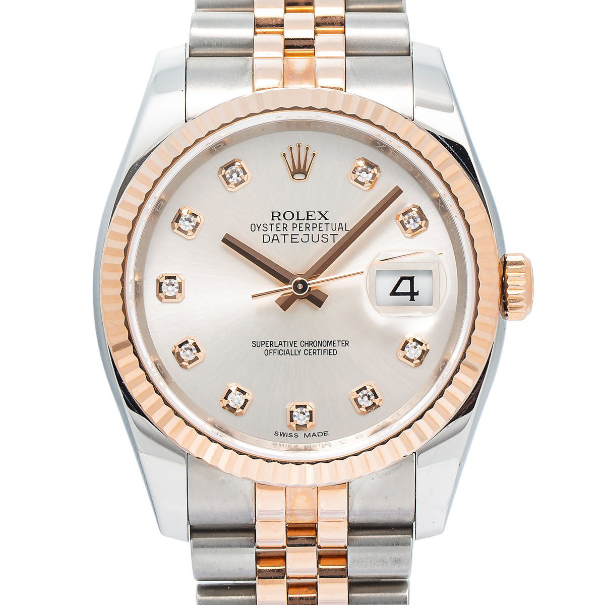 Rolex Datejust 116231 2012 B/P 18k Rose Jubilee Factory Diamond Dial Watch 36mm