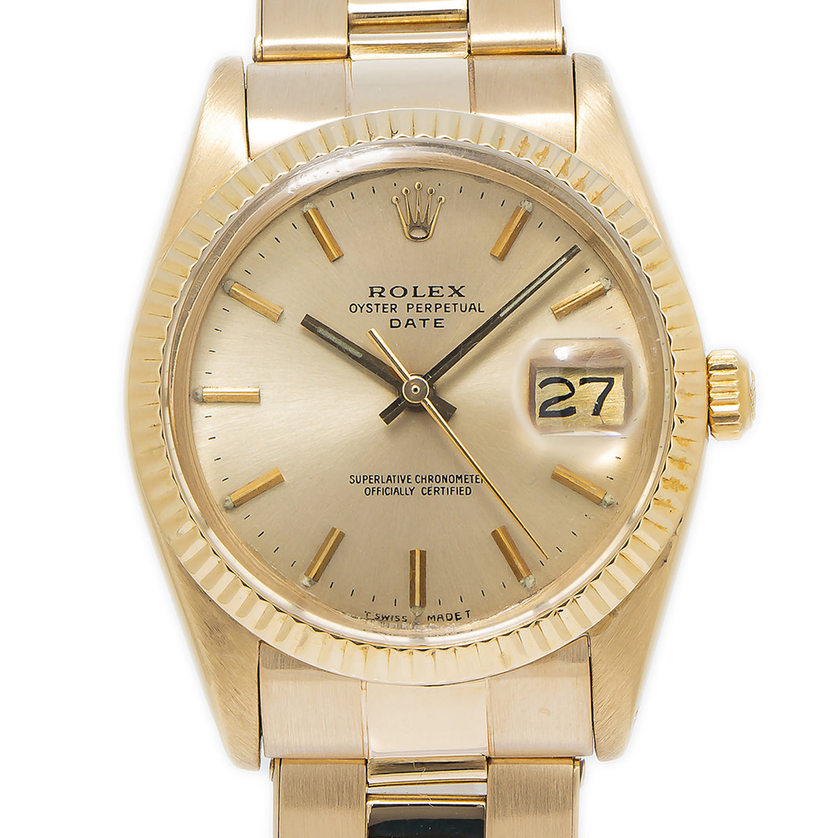 Rolex Date 1500 Oyster 18k Yellow Gold Automatic Champagne Dial Men's Watch 34mm