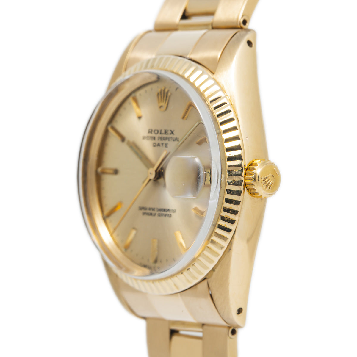 Rolex Date 1500 Oyster 18k Yellow Gold Automatic Champagne Dial Men's Watch 34mm