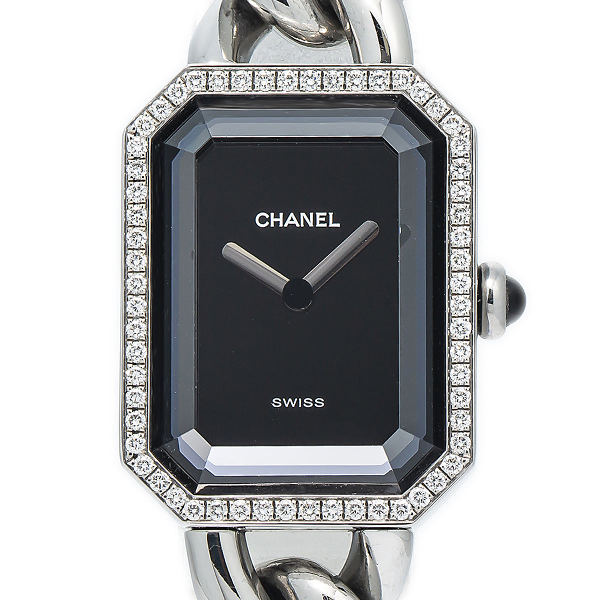 Chanel Premiere Gourmette Chain H7021 Black Factory Diamond Ladies Watch 20x26mm