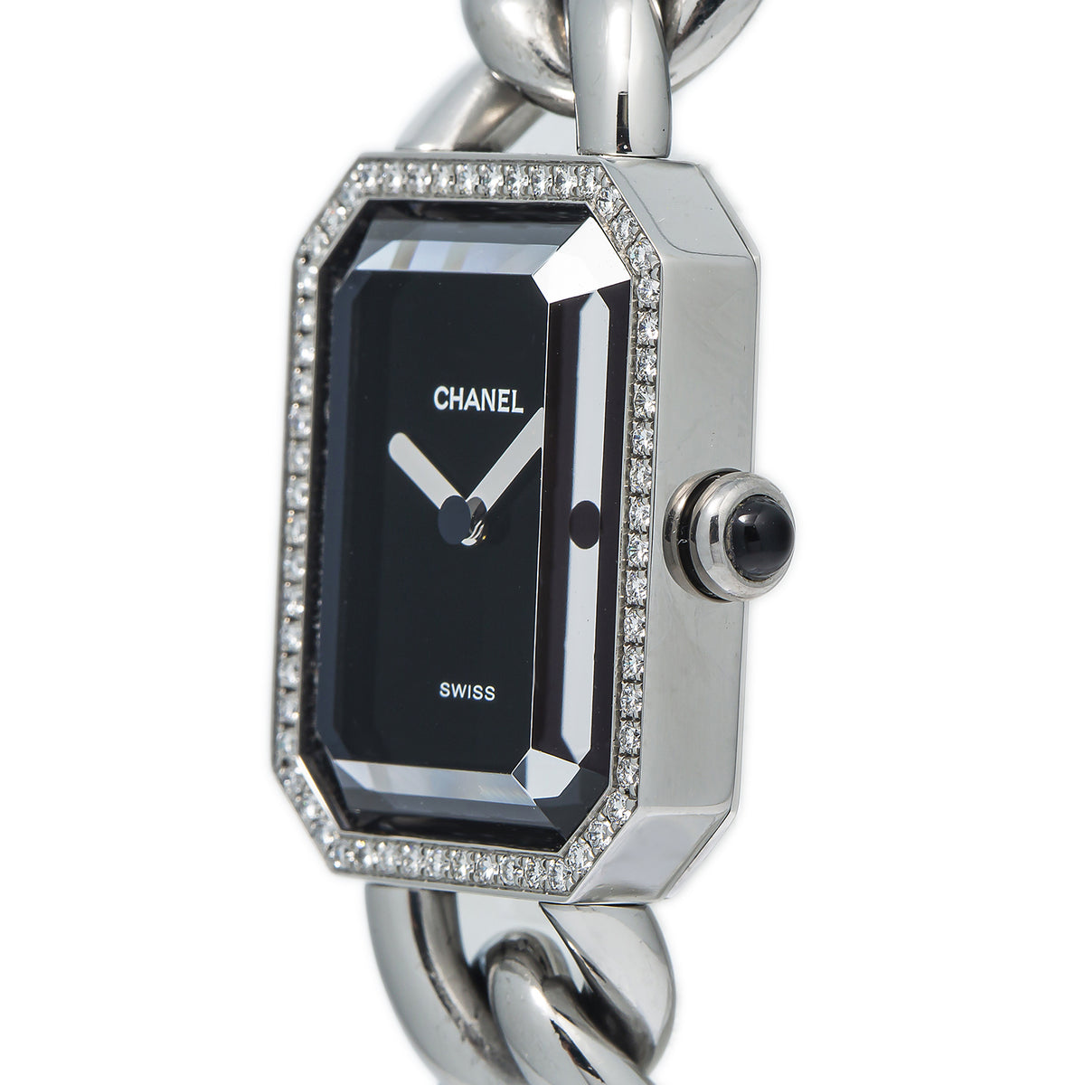 Chanel Premiere Gourmette Chain H7021 Black Factory Diamond Ladies Watch 20x26mm