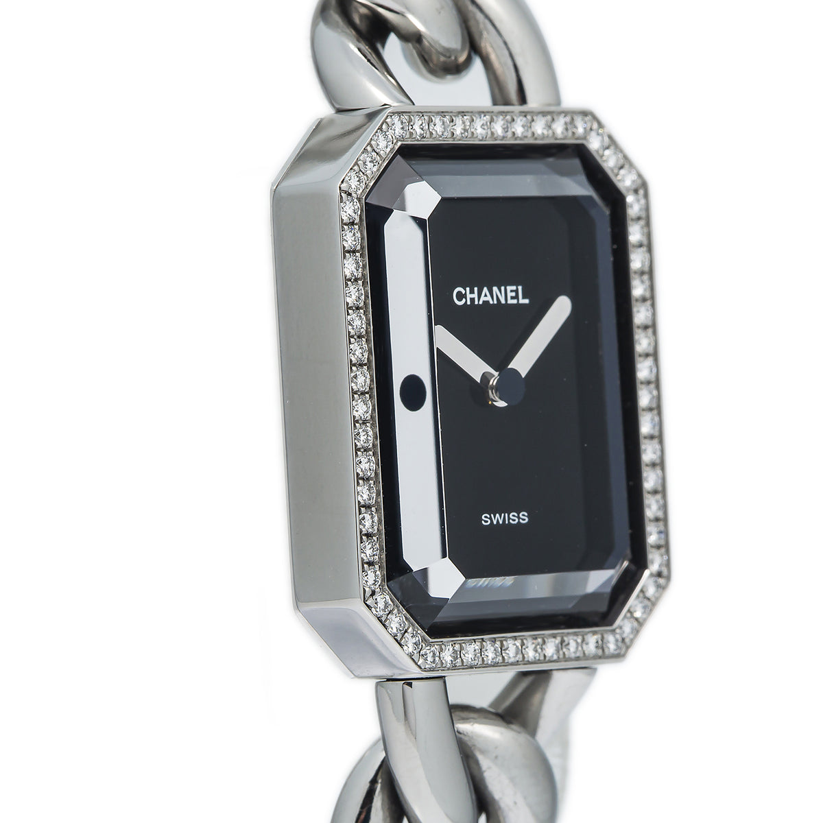 Chanel Premiere Gourmette Chain H7021 Black Factory Diamond Ladies Watch 20x26mm