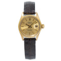 Rolex DateJust 6521 18k Yellow Gold Leather Strap Champagne Dial Ladies 25mm