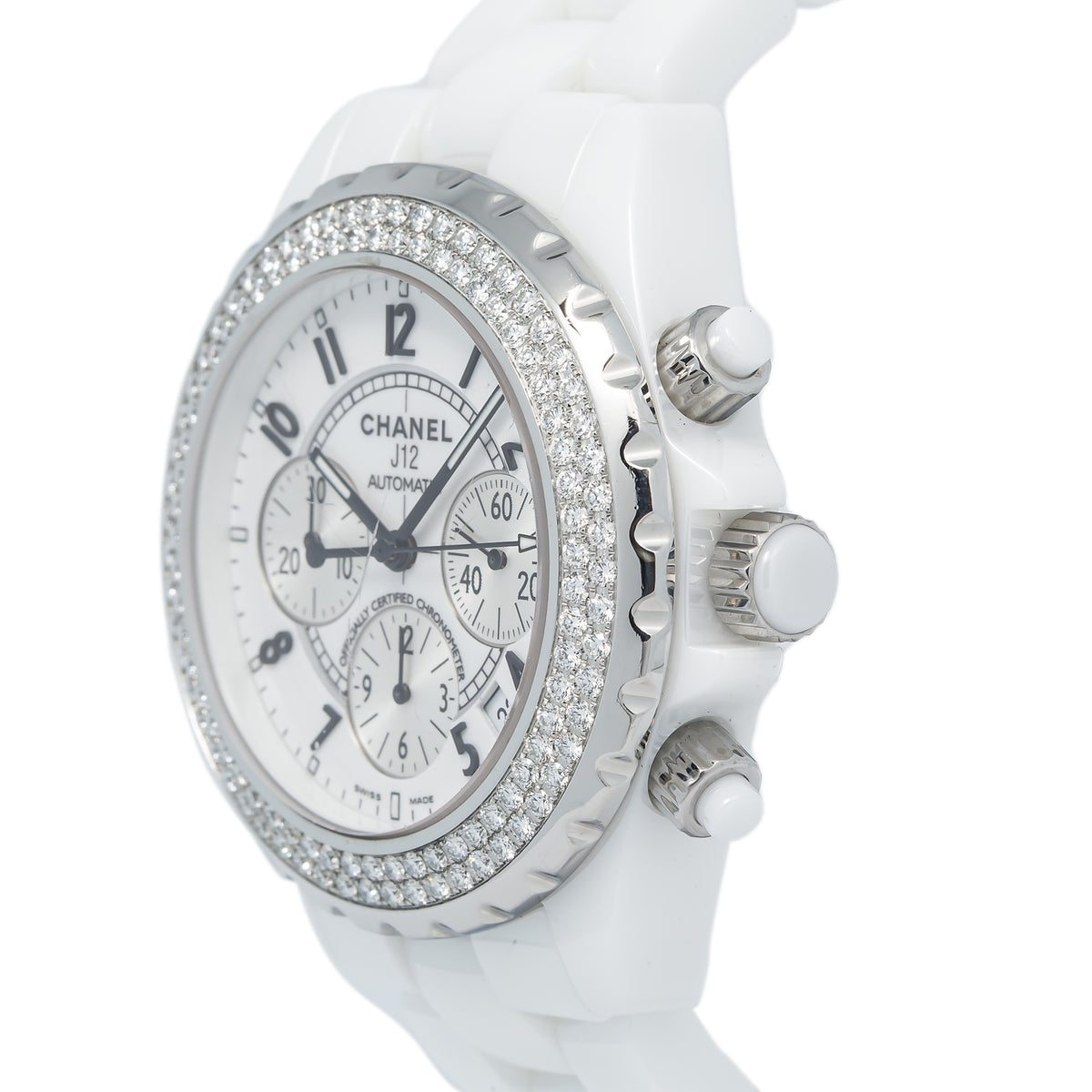 Chanel J12 H1008 Automatic Ceramic White Dial Diamond Bezel Ladies Watch 41mm