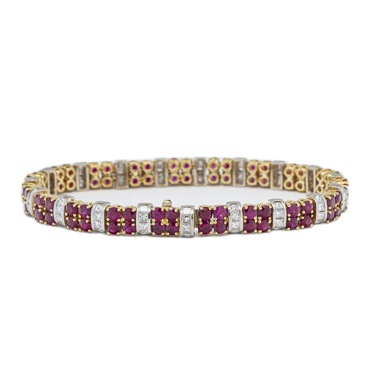 18kt Yellow Gold 25 Grams 8 carat Total Natural Diamond & Ruby Tennis Bracelet