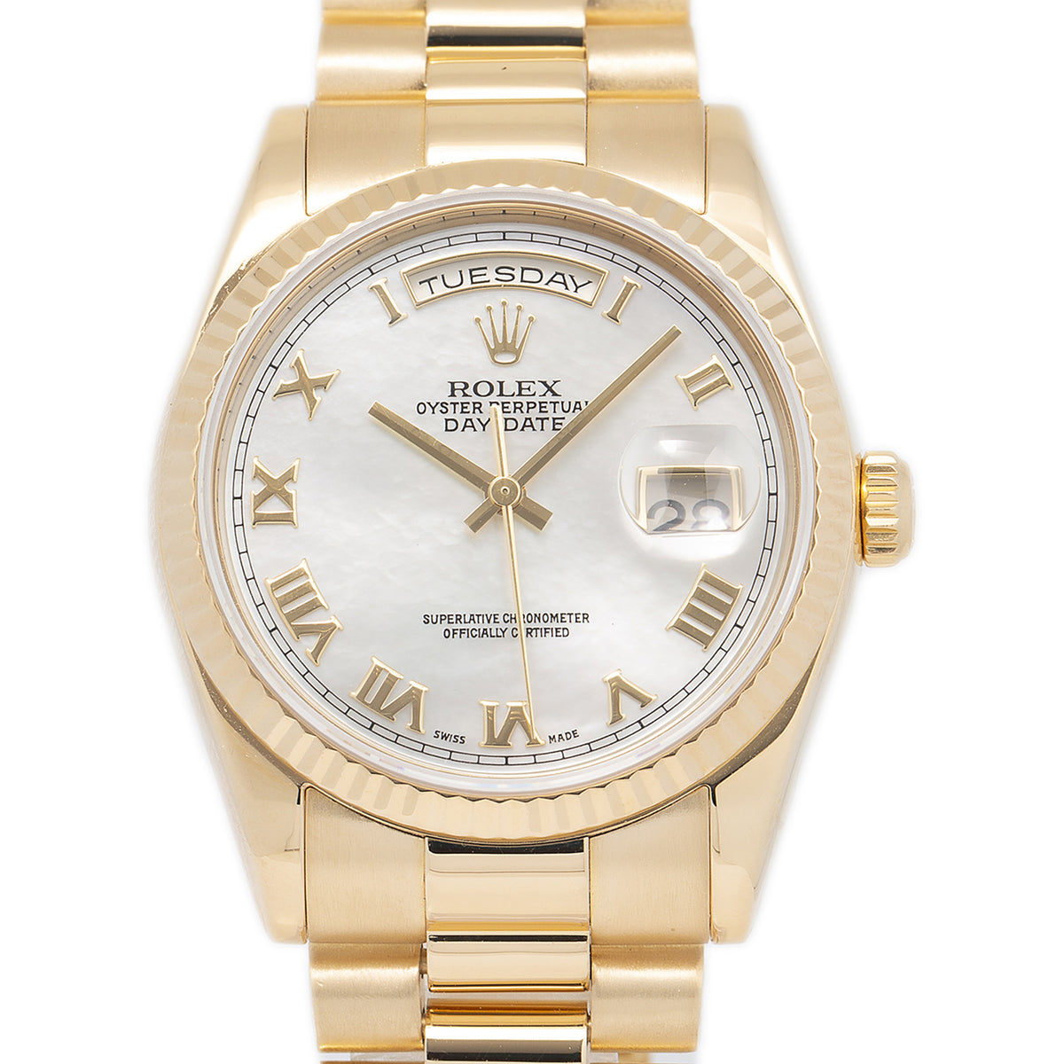 Rolex Day-Date 118238 18k Yellow Gold President MOP Automatic Men's Watch 36mm