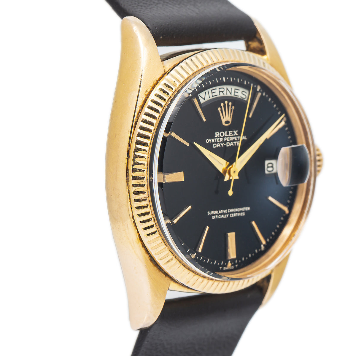 Rolex Day-Date 6611B 18K Rose Alpha Hands Black Gilt Step Dial Watch 36MM