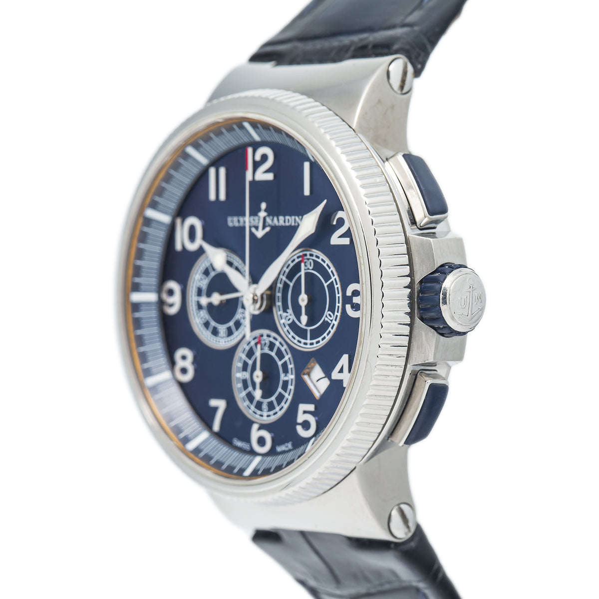 Ulysse Nardin Marine Chronograph 1503-150 Steel Blue Dial Mens Watch 43MM