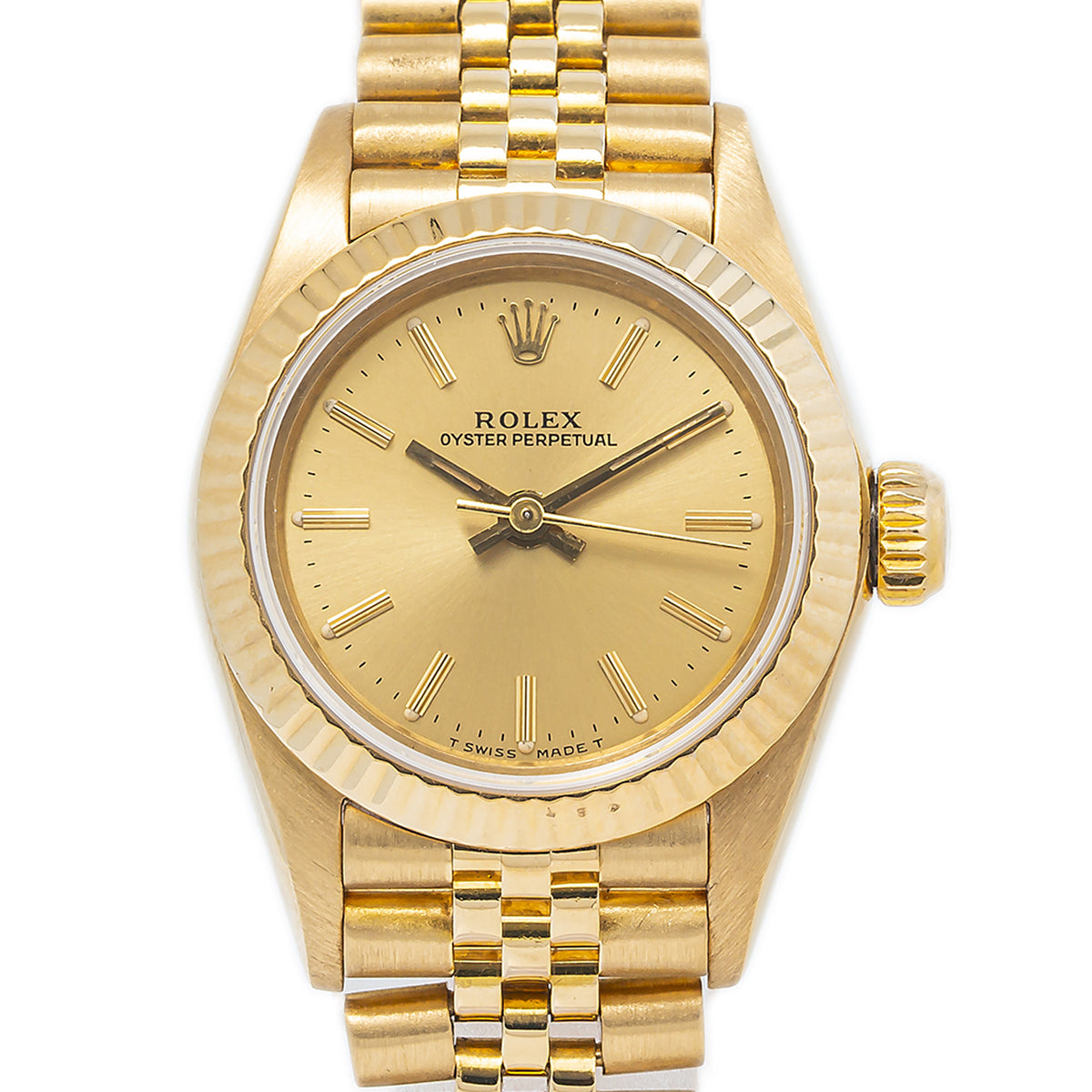 Rolex Oyster Perpetual 67198 18K YG Jubilee Champagne Dial Ladies Watch 25mm