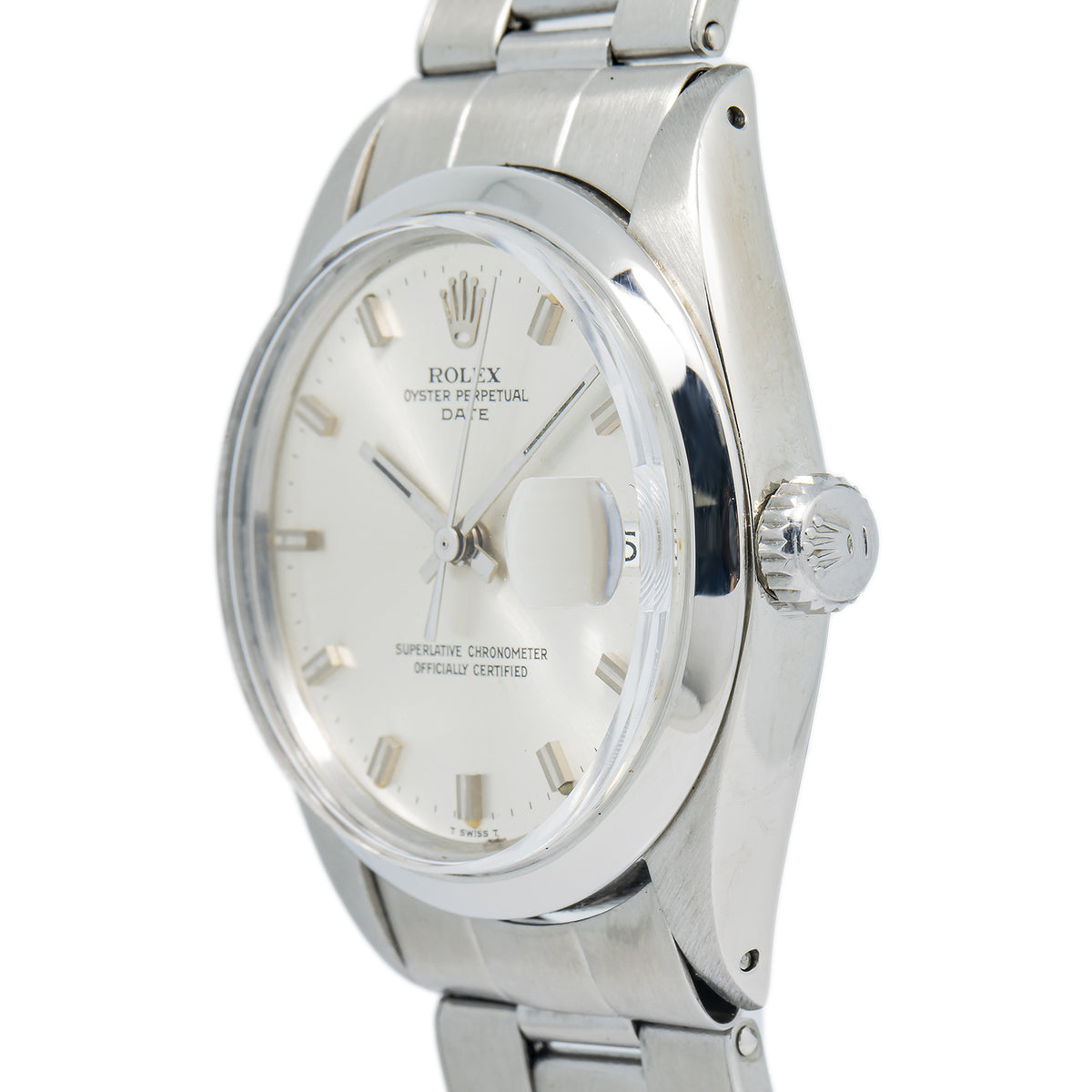 Rolex Oyster Perpetual Date 1500 Oyster Auto SS Silver Index Dial Men Watch 34mm