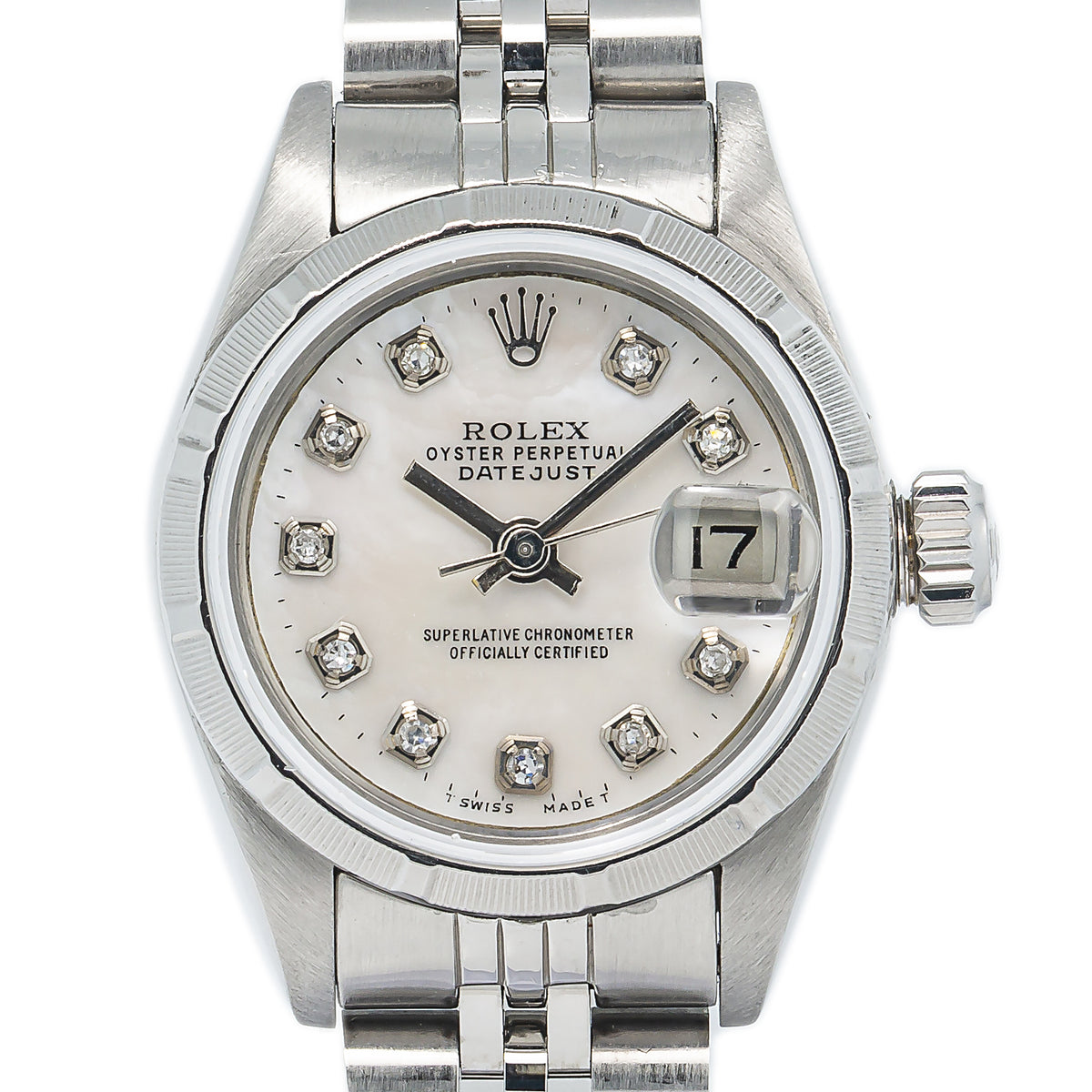 Rolex Date 69160 Jubilee Steel MOP Diamond Dial Automatic Ladies Watch 26mm