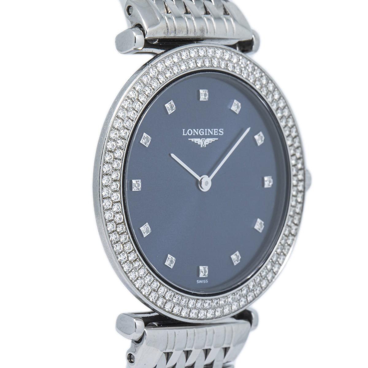 Longines La Grande Classique L45150976 SS Diamond Bezel Blue Dial Ladies 31mm