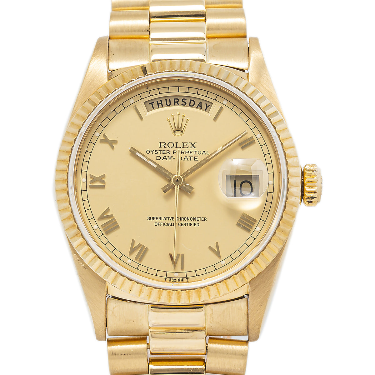 Rolex Day-Date 18038 18k YG President Champagne Dial Automatic Mens Watch 36mm