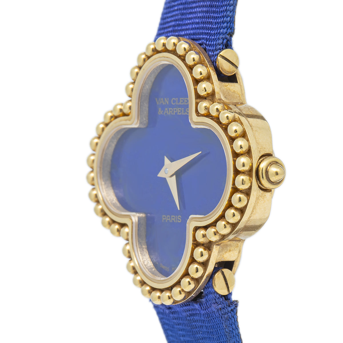 Van Cleef & Arpels Alhambra 18K Yellow Gold Lapis Lazuli Dial Quartz Ladies 26mm