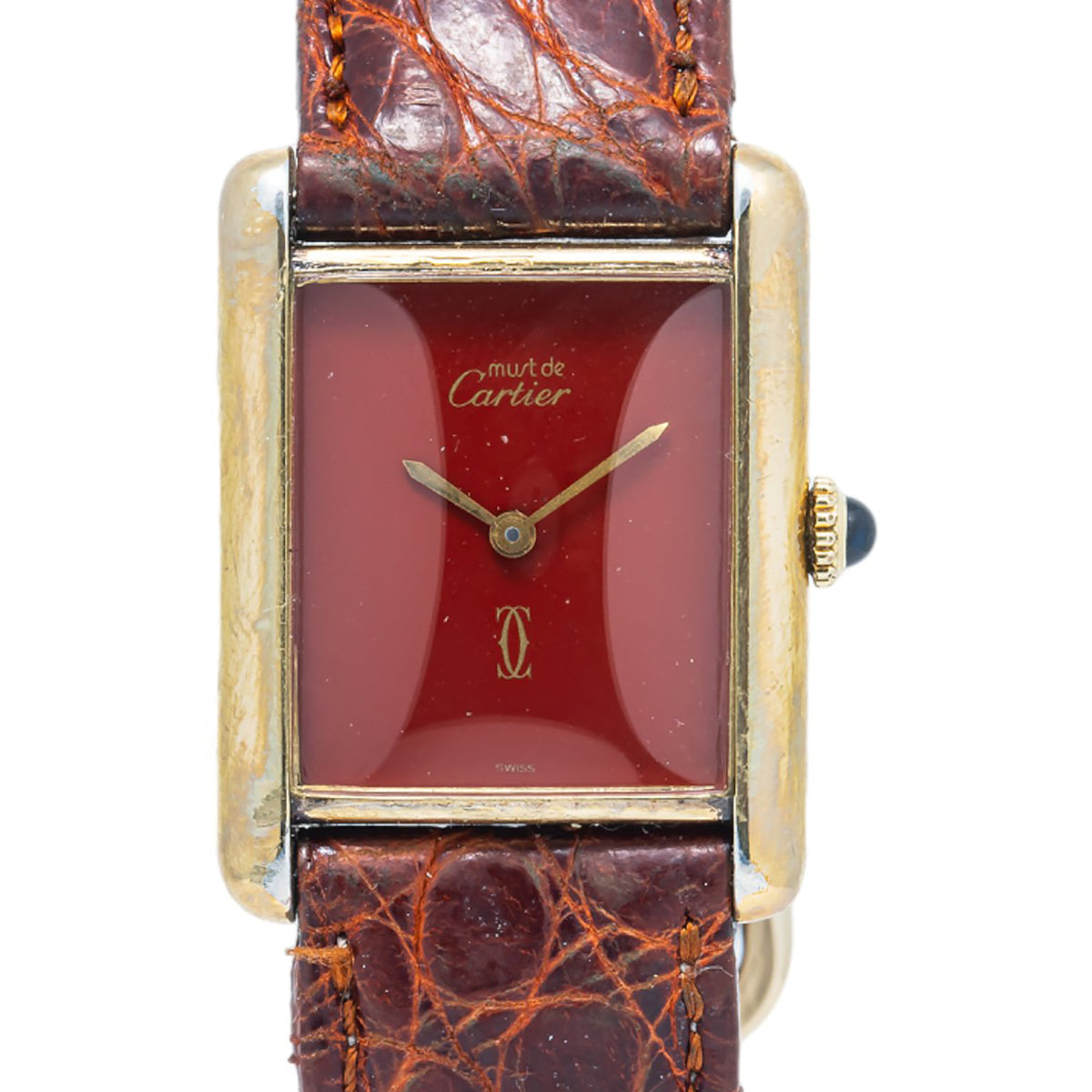 Cartier Tank Vermeil RARE Vintage 925 Gold Plated Red Dial Manual Watch 23x31mm