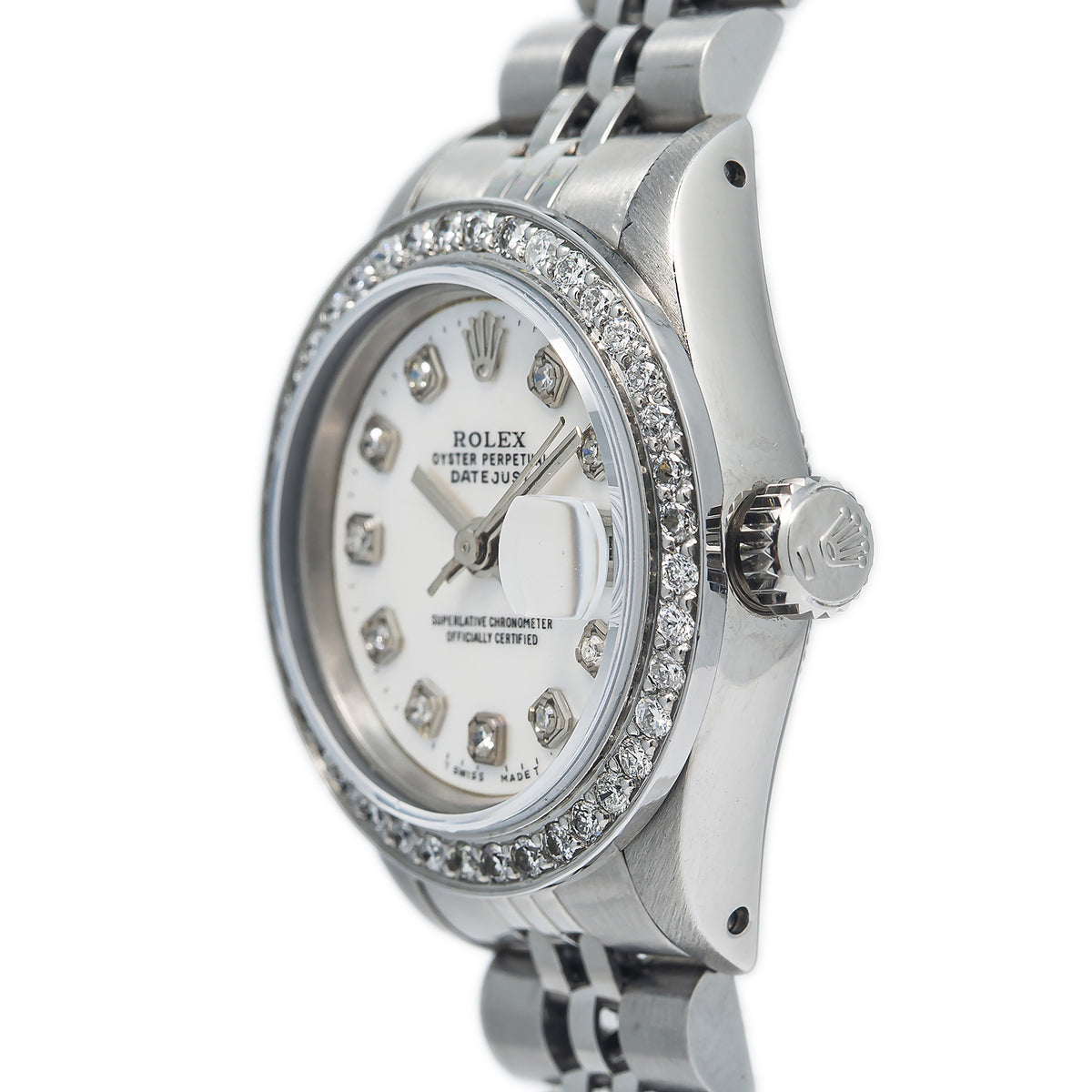 Rolex Date 69160 Jubilee SS MOP Diamond Bezel Index Dial Auto Ladies Watch 26mm