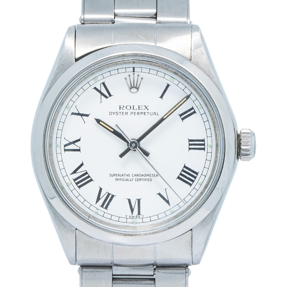 Rolex Oyster Perpetual 5500 Stainless Auto White Buckley Dial Unisex Watch 34mm