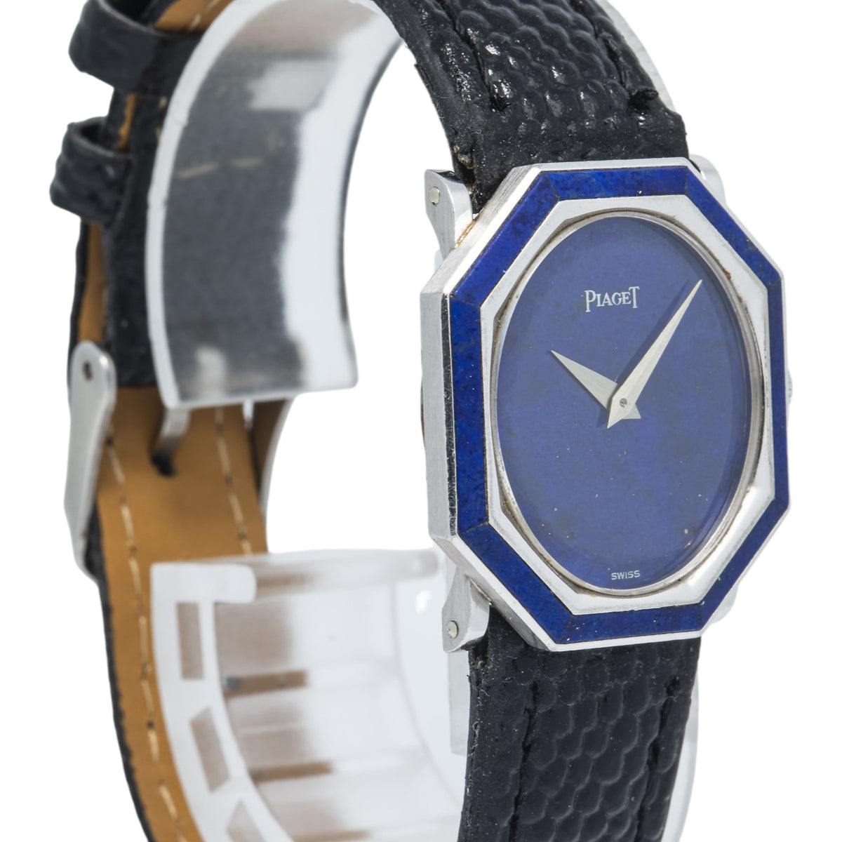 Piaget RARE 9341 18k White Gold Octagonal Lapis Dial Manual Ladies Watch 24mm