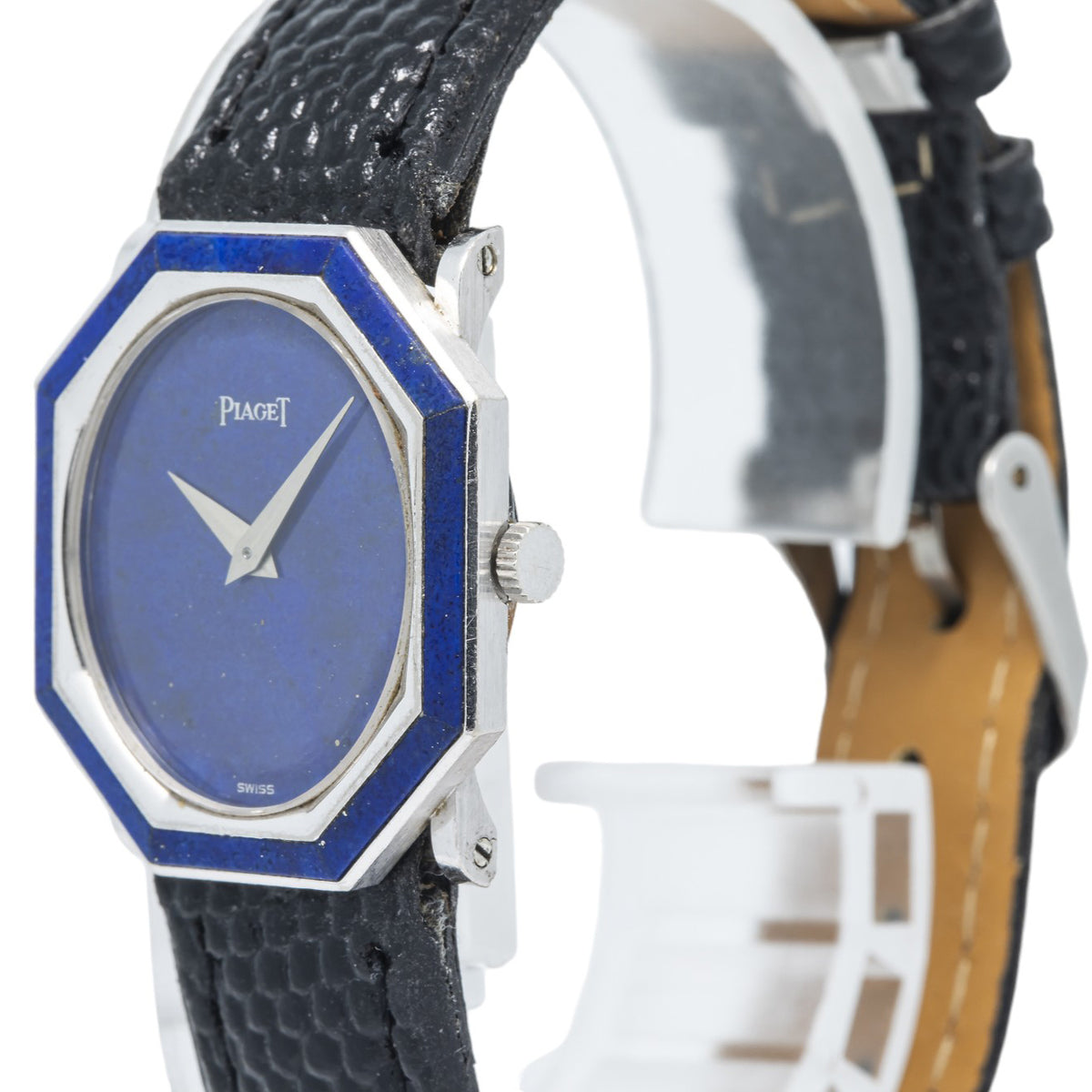 Piaget RARE 9341 18k White Gold Octagonal Lapis Dial Manual Ladies Watch 24mm