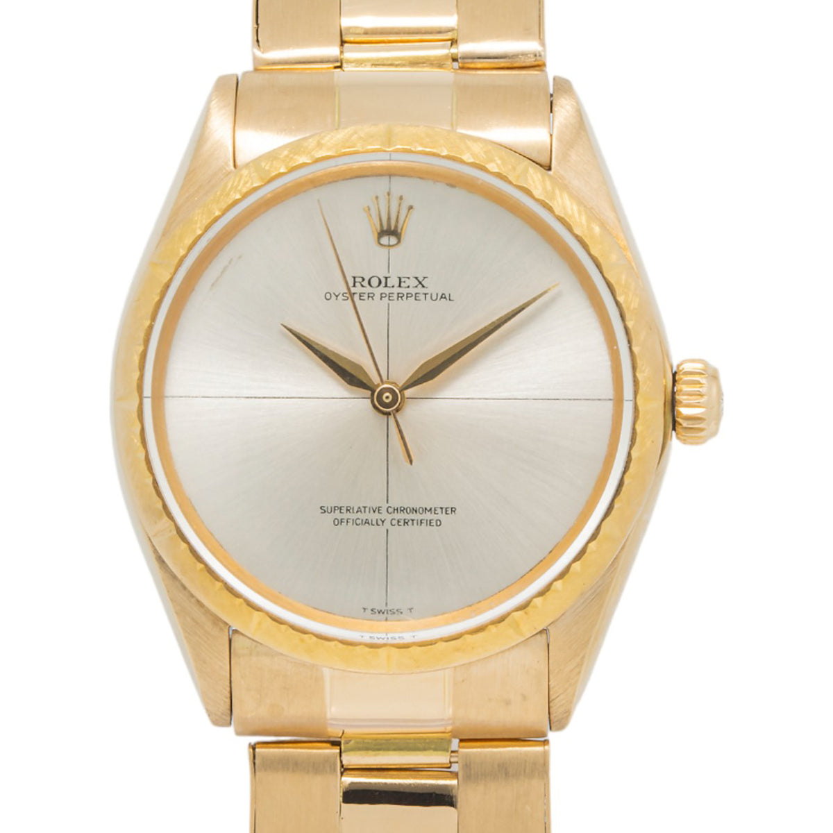 Rolex Oyster Perpetual 1009 18K Yellow Gold Zephyr Dial Manual Unisex 34mm