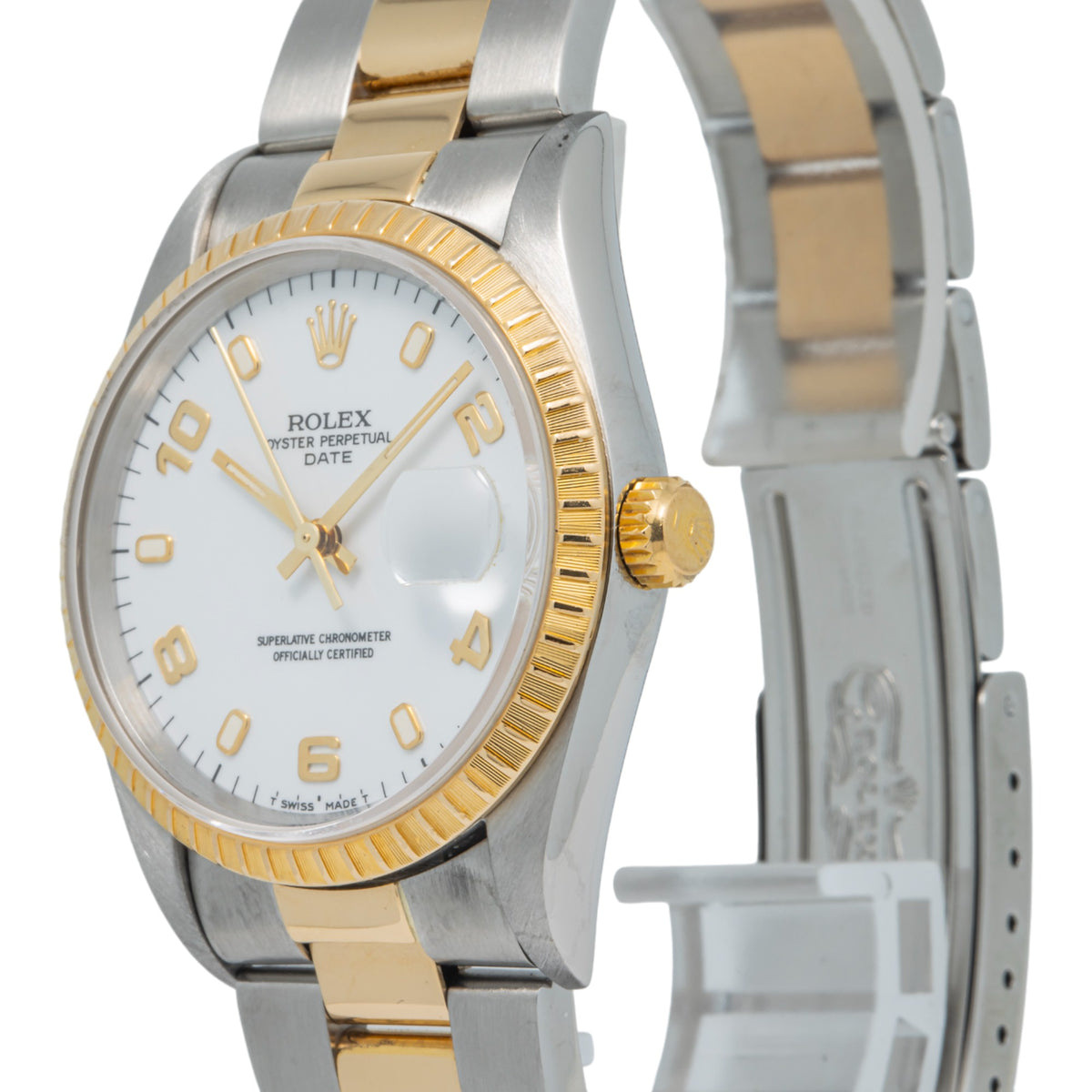 Rolex Date 15223 18K Yellow Gold Two Tone White Dial Automatic Men's Watch 34mm