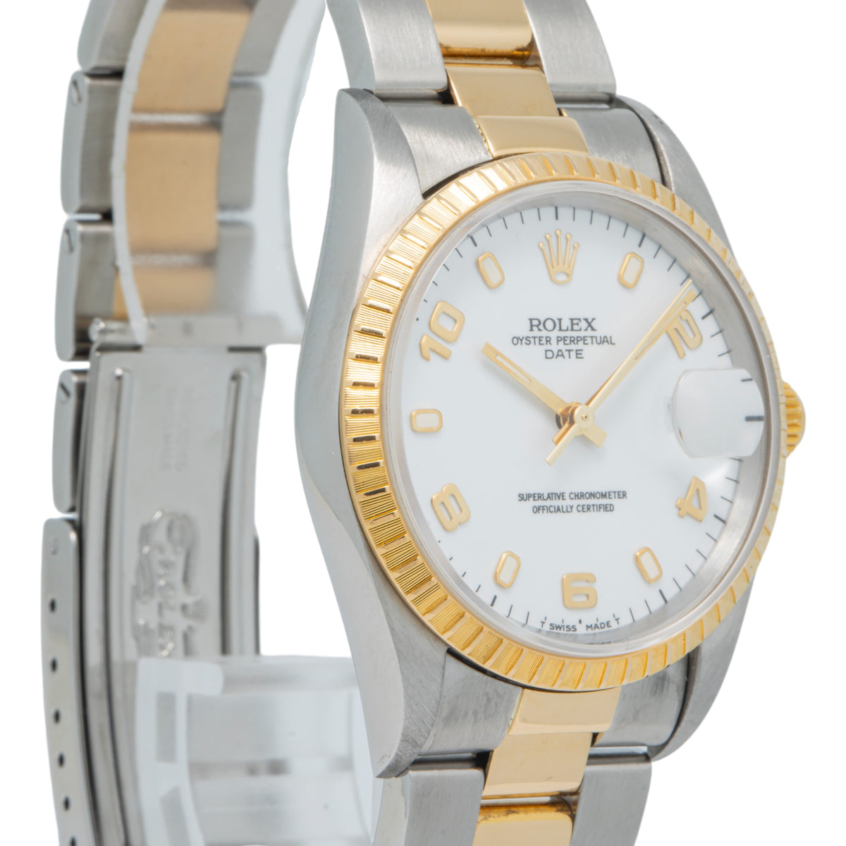 Rolex Date 15223 18K Yellow Gold Two Tone White Dial Automatic Men's Watch 34mm