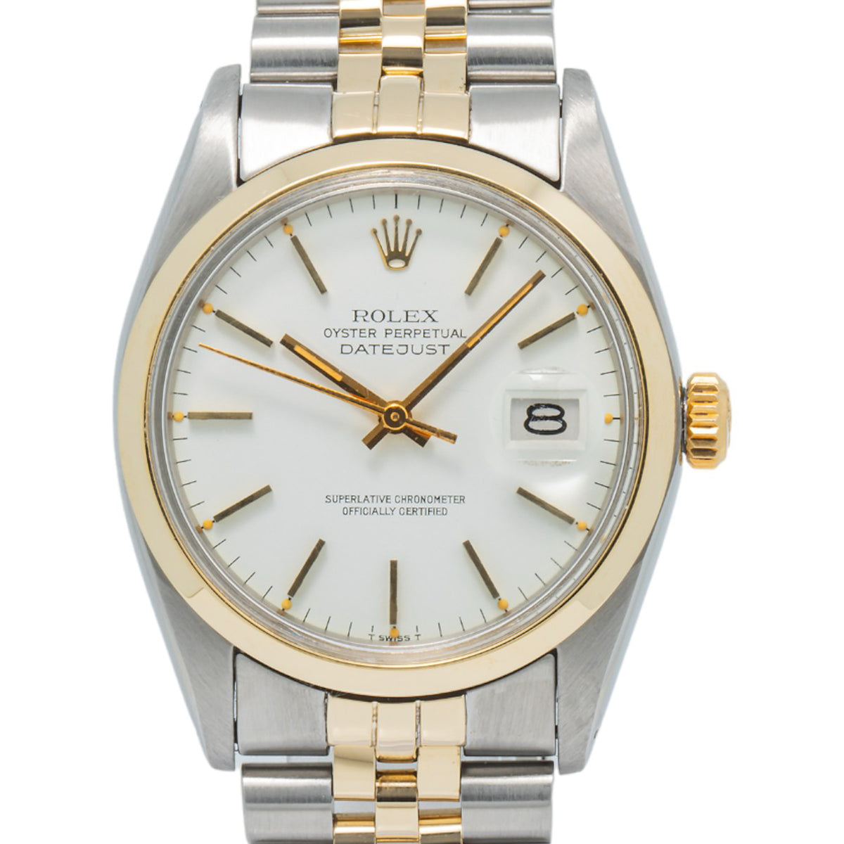 Rolex Datejust 16003 18K Yellow Gold Two Tone Jubilee White Matt Dial Men's 36mm