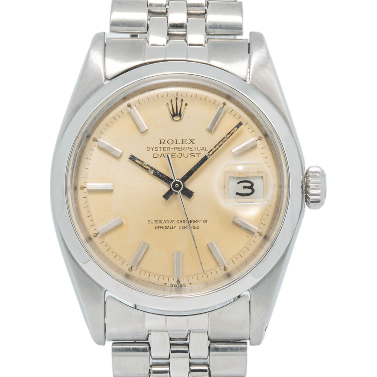 Rolex Datejust 1600 Stainless Jubilee White Patina Dial Auto Men's Watch 36mm