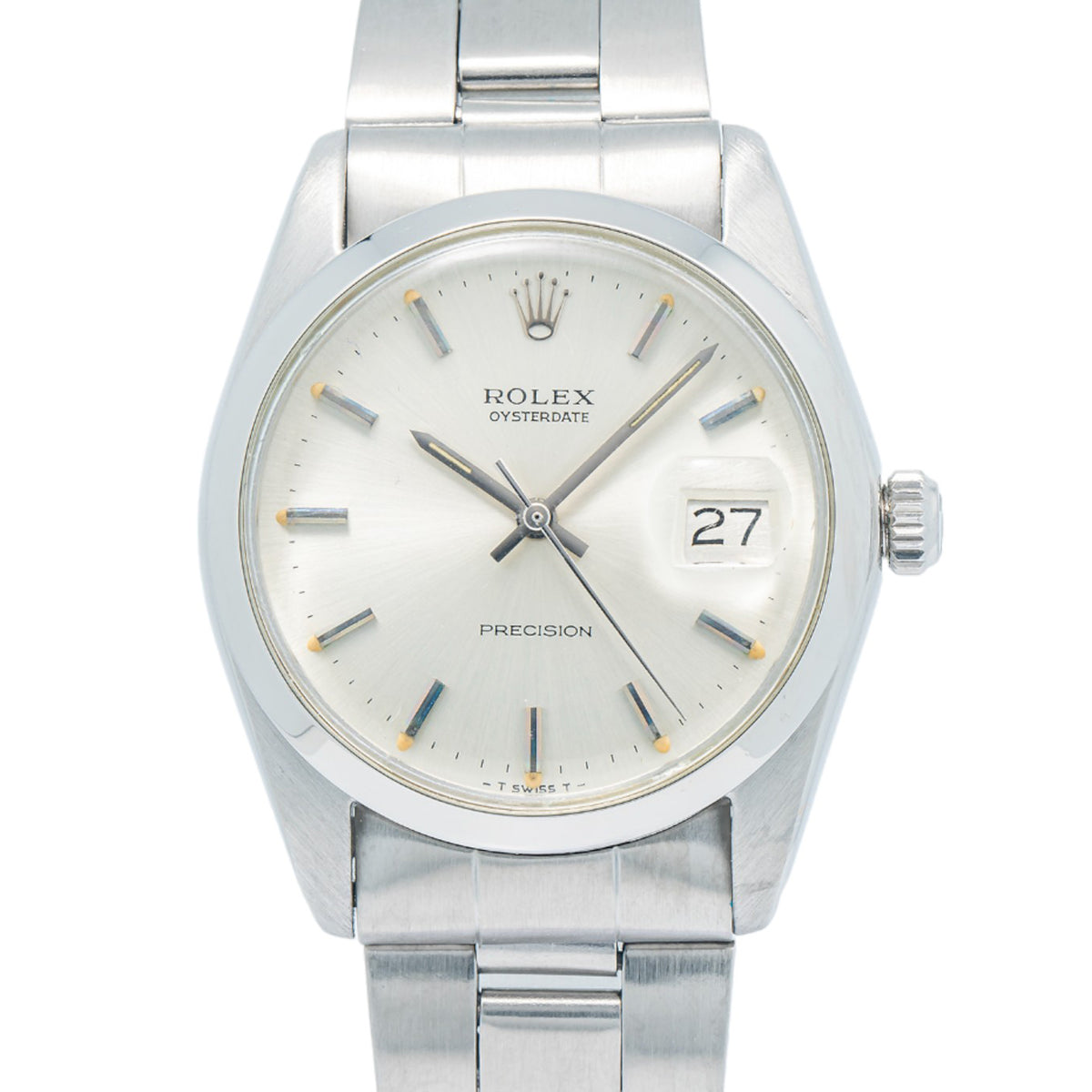 Rolex Oyster Date 6694 Stainless Steel Silver Dial Manual Unisex Watch 34mm