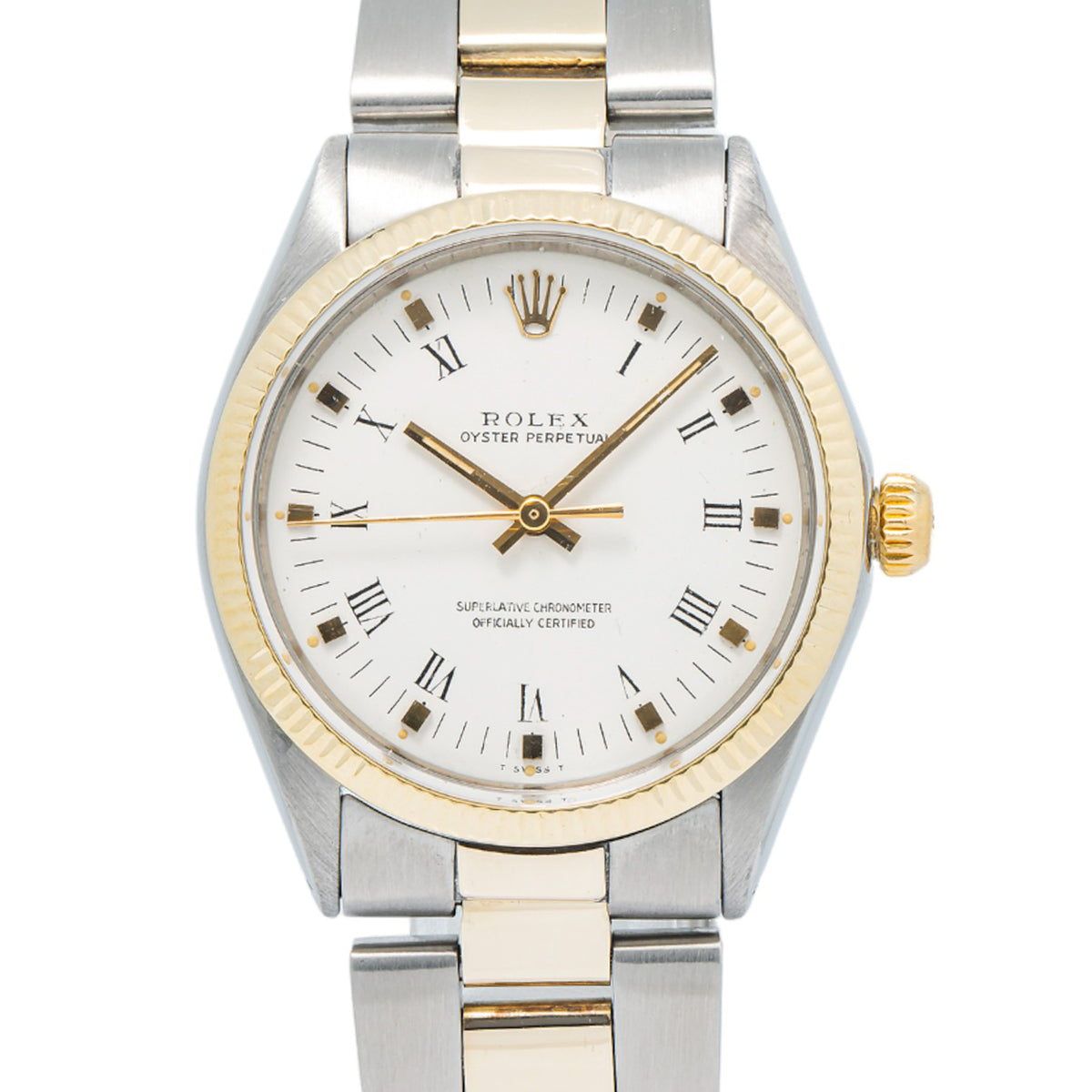 Rolex Oyster Perpetual 1005 18k YG Two Tone Roman White Dial Auto Unisex 34mm